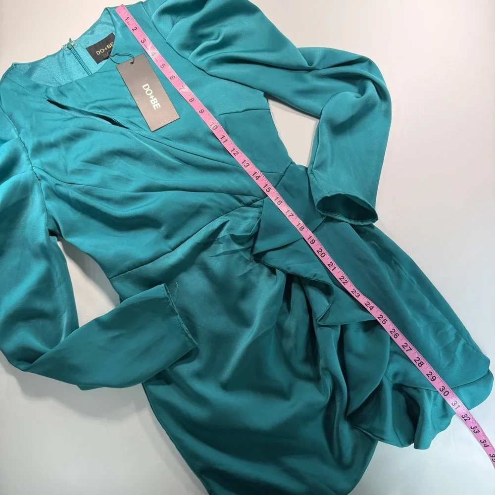 Do + Be Women's Turquoise Blue Long Sleeve Cocktail Dress Semi Formal NWT S - Picture 9 of 12